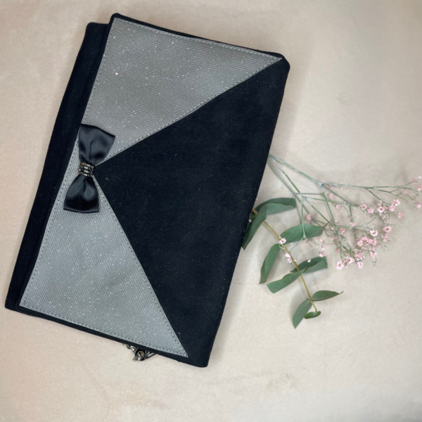 Pochette enveloppe en suédine noir et argentée – Image 5