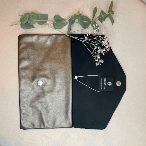 Pochette en simili bronze et triangle sequin métallic rond doré – Image 2