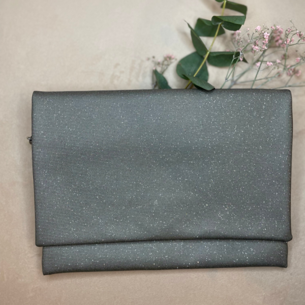 Pochette en simili cuir pailleté argenté