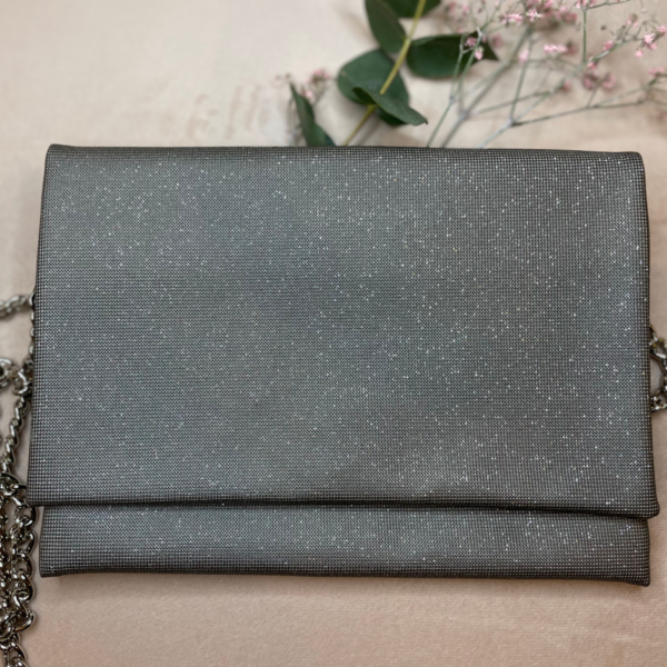 Pochette en simili cuir pailleté argenté – Image 4